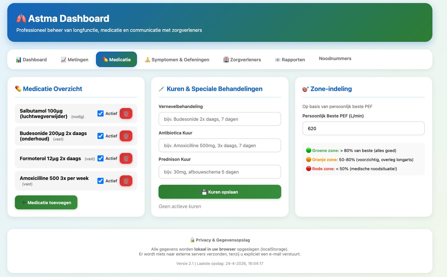 Scherm met
medicatieoverzicht
